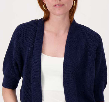 cardigan with batwing sleeves and heart brooch | summer navy