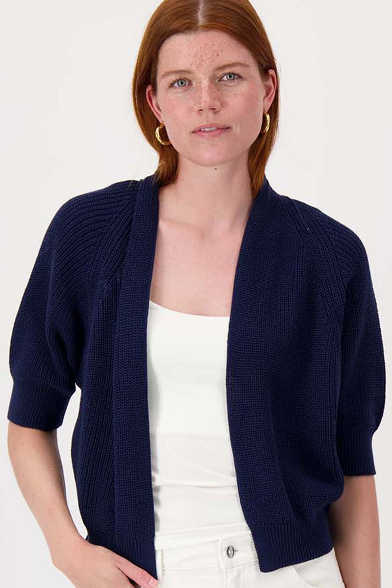 cardigan with batwing sleeves and heart brooch | summer navy