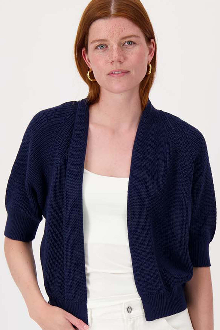 cardigan with batwing sleeves and heart brooch | summer navy