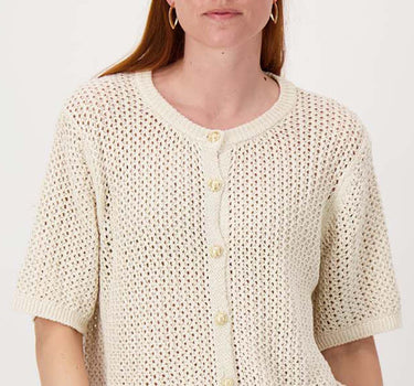 Ajour-Strickjacke mit Knöpfen | Elfenbein