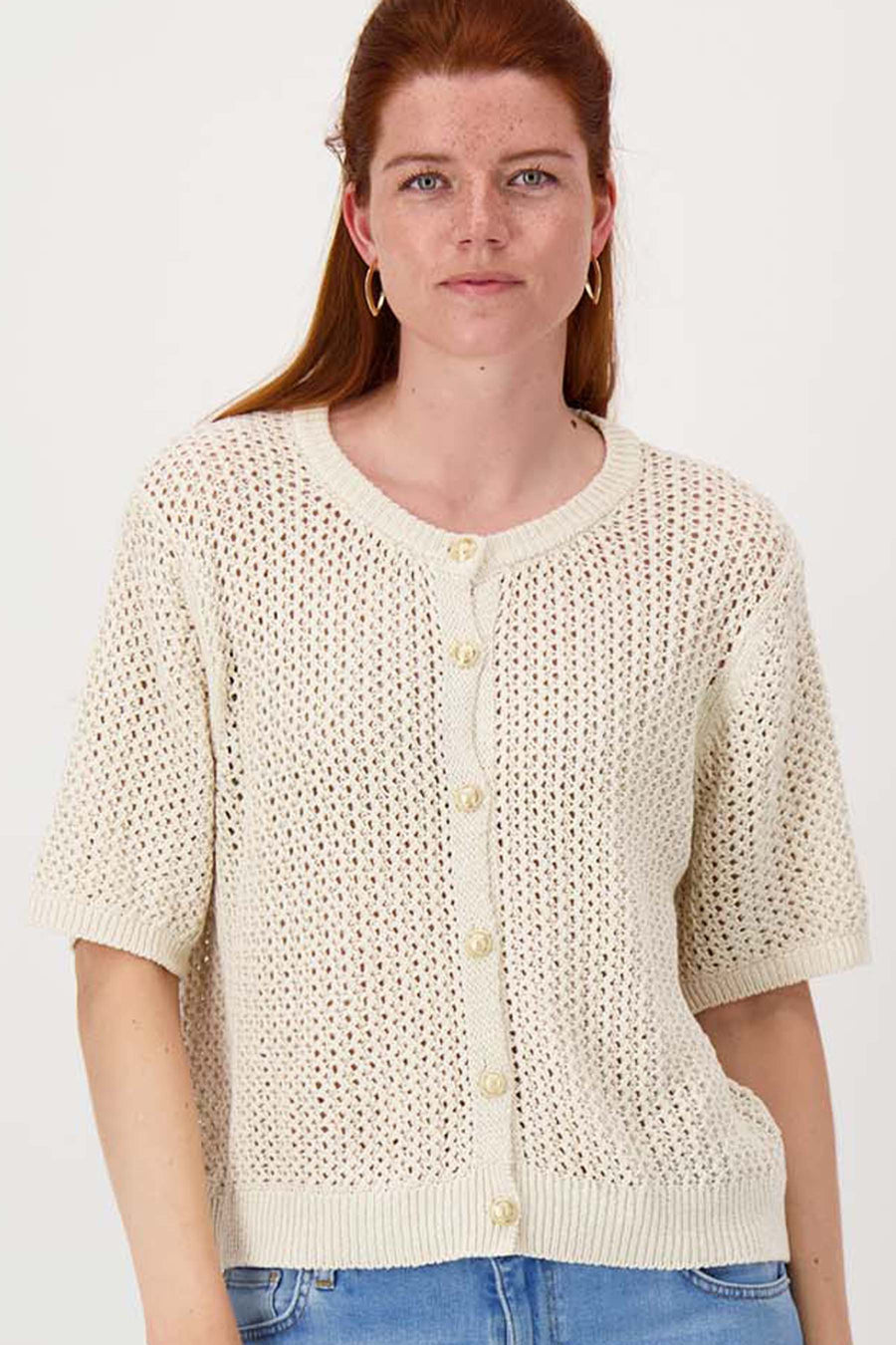 vestje in ajour met knopen | ivoor