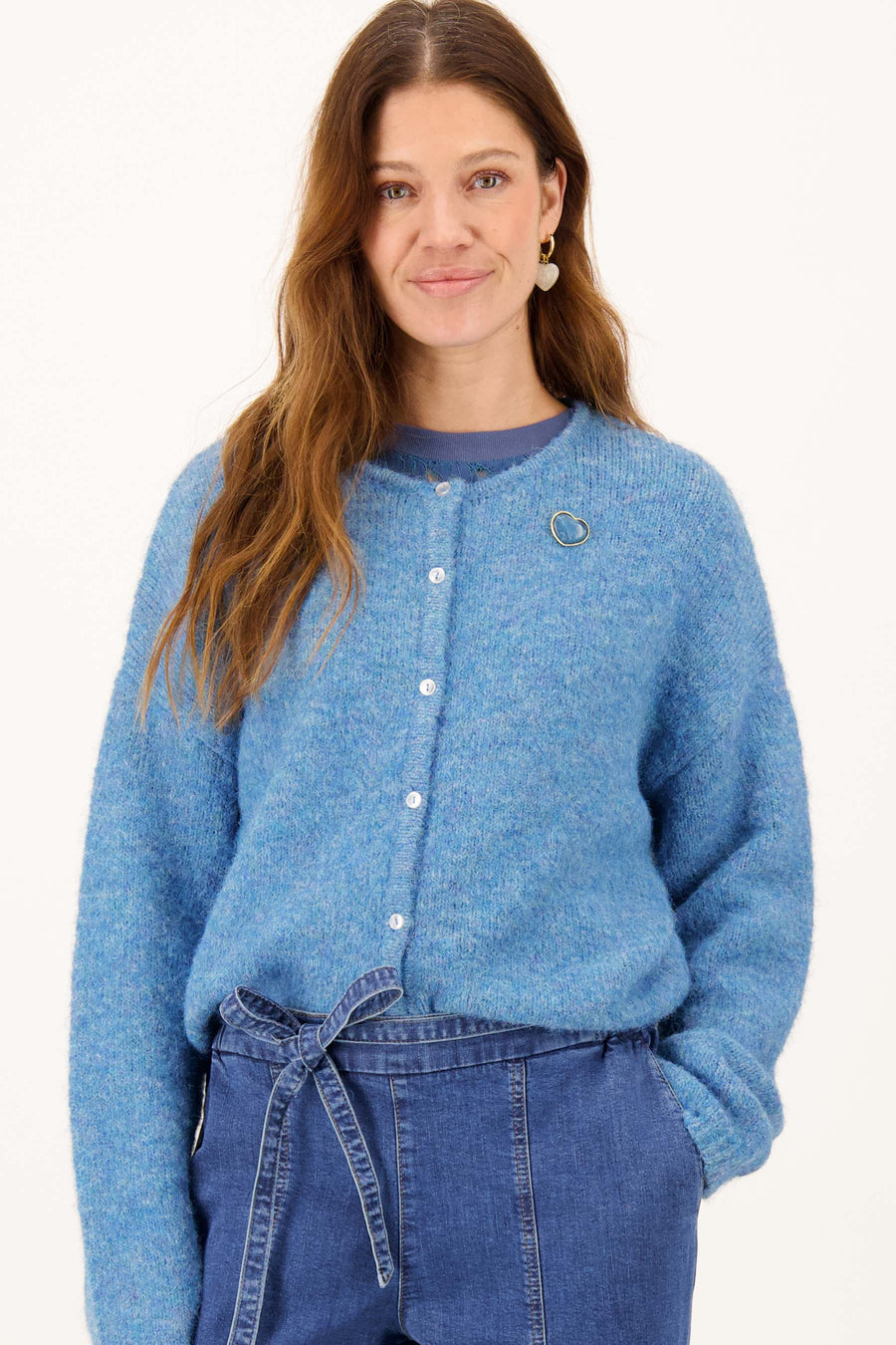 basic vestje met broche lange mouw | ocean blue