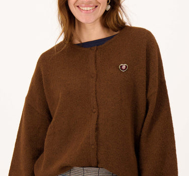 basic vestje met broche lange mouw | hazelnut