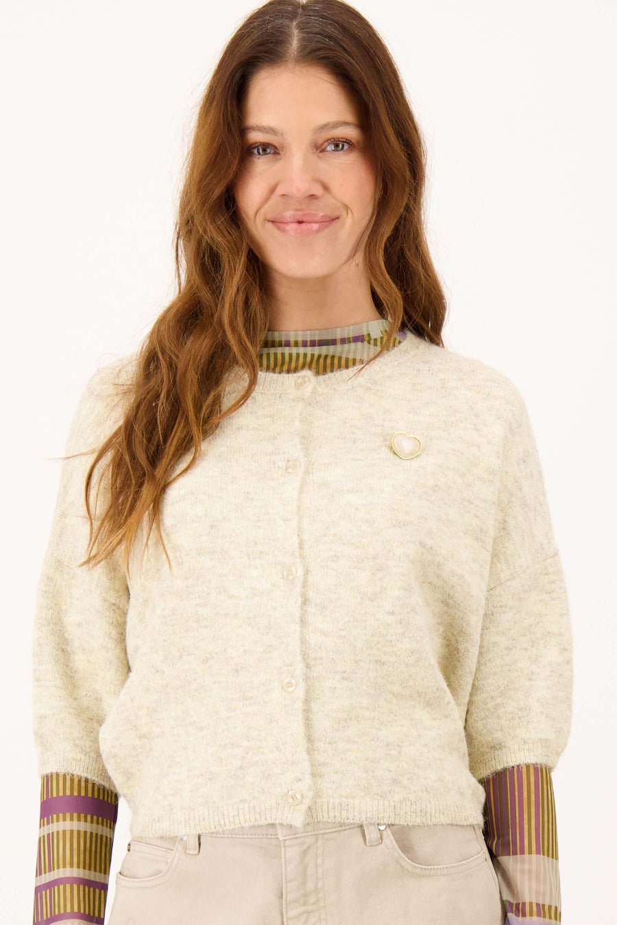 basic vestje met broche 3/4 mouw | grey oyster