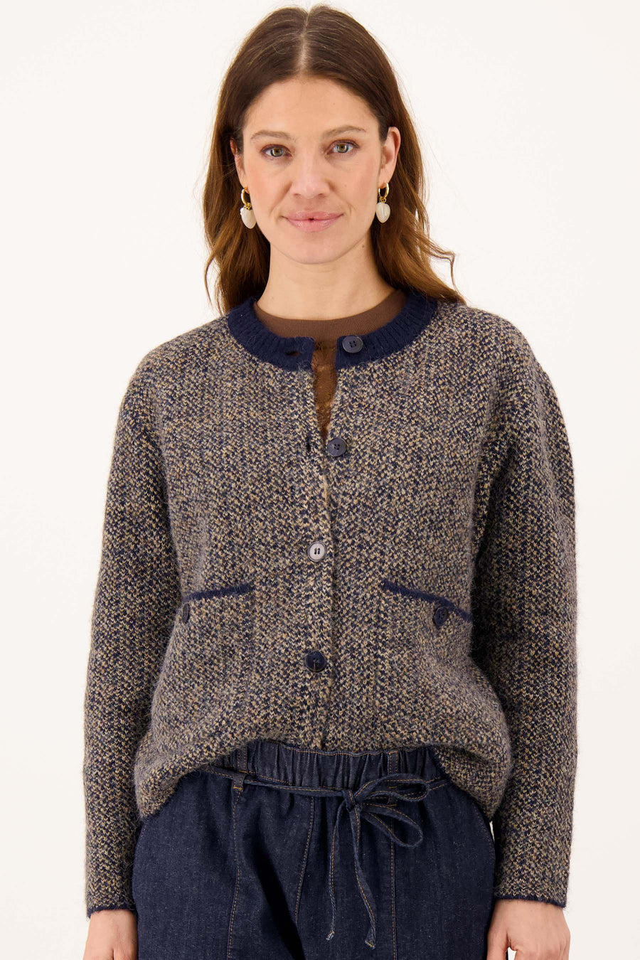visgraat jacquard vest | dark navy / grey melange