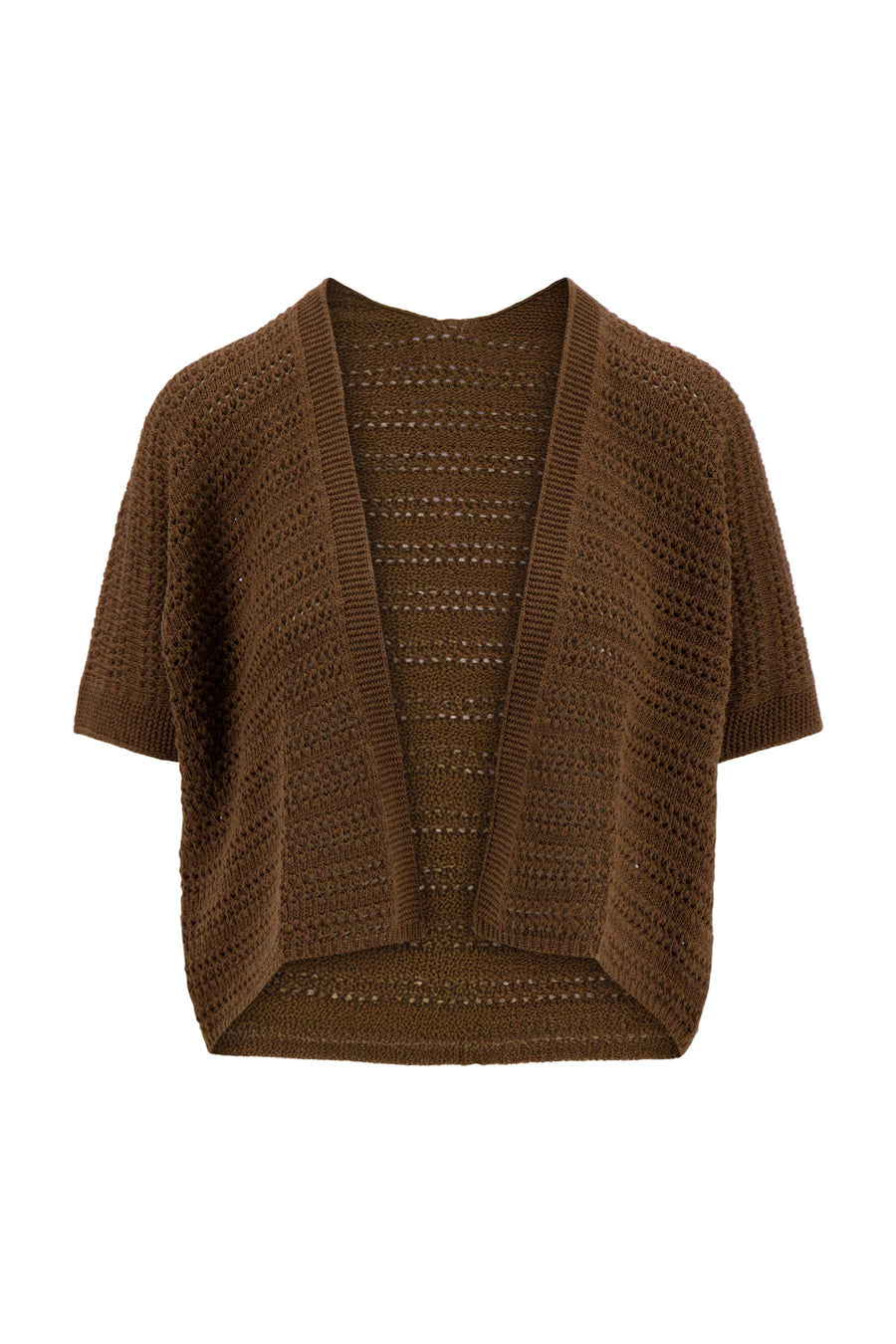 Gebreid open vestje met korte mouwen | dark choco