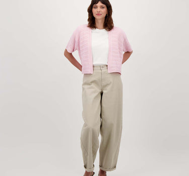 Gebreid open vestje met korte mouwen | pink