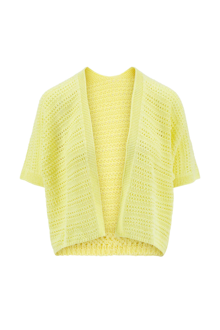 Gebreid open vestje met korte mouwen | mellow yellow