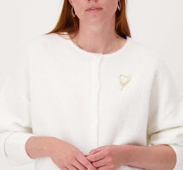 basic cardigan with brooch | off white
