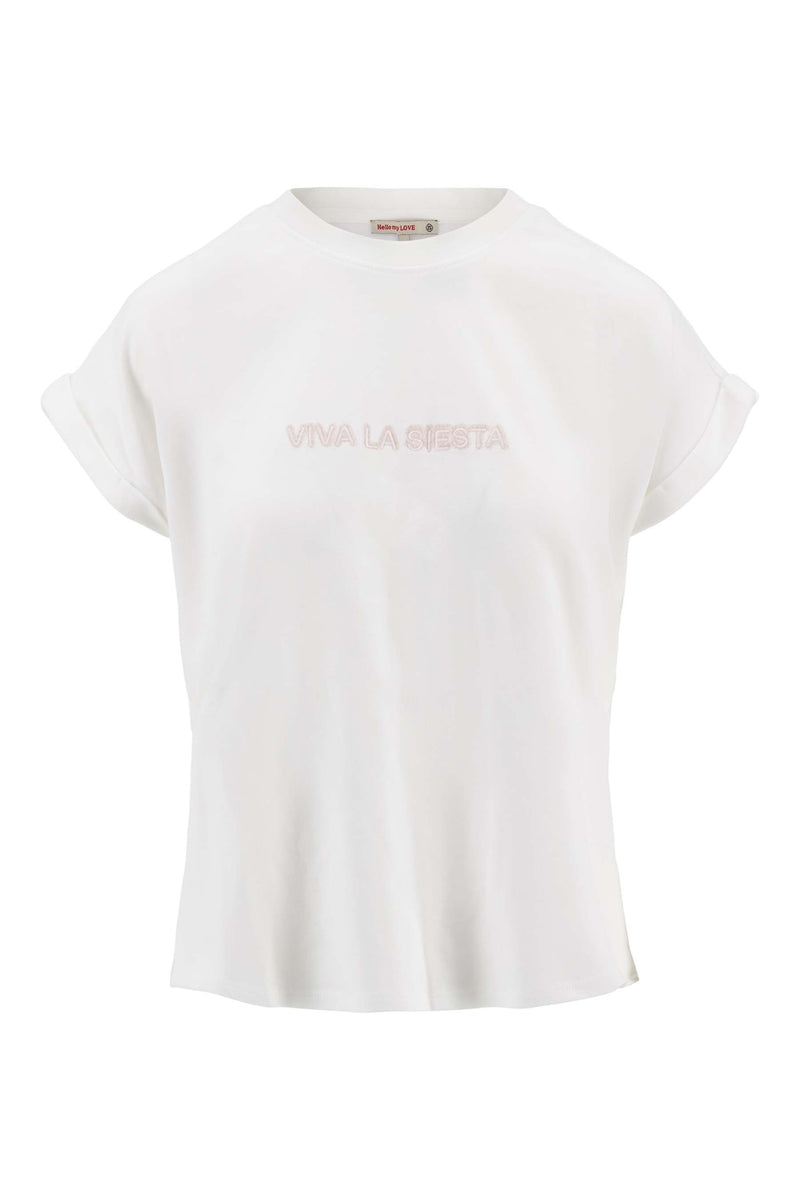 T-shirt met opgerolde mouw viva la siesta | off white