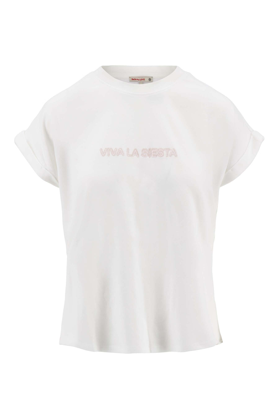 T-shirt with rolled-up sleeves, "Viva la Siesta" | off-white