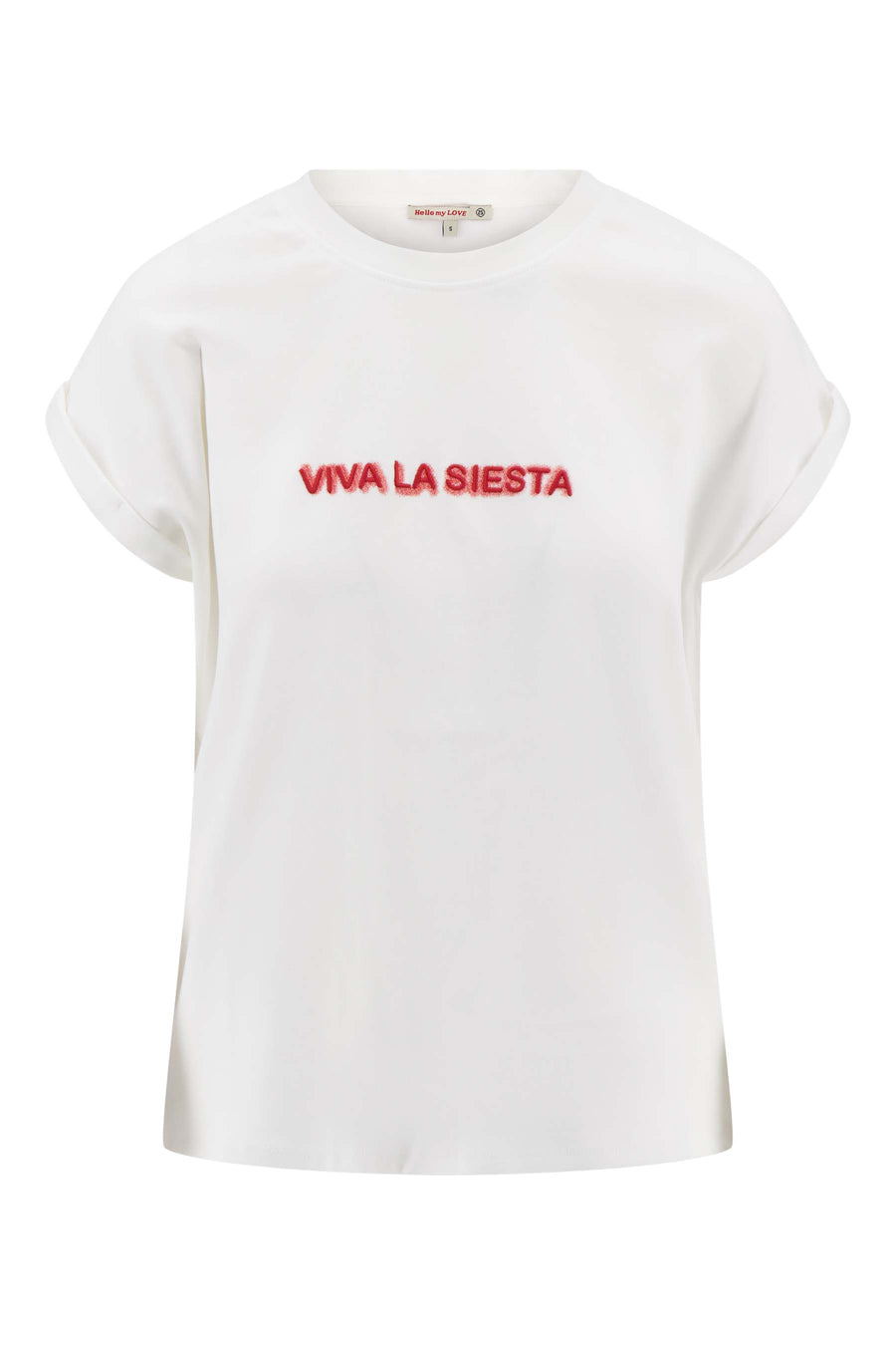 T-shirt with rolled-up sleeves, "Viva la Siesta" | off-white / coral