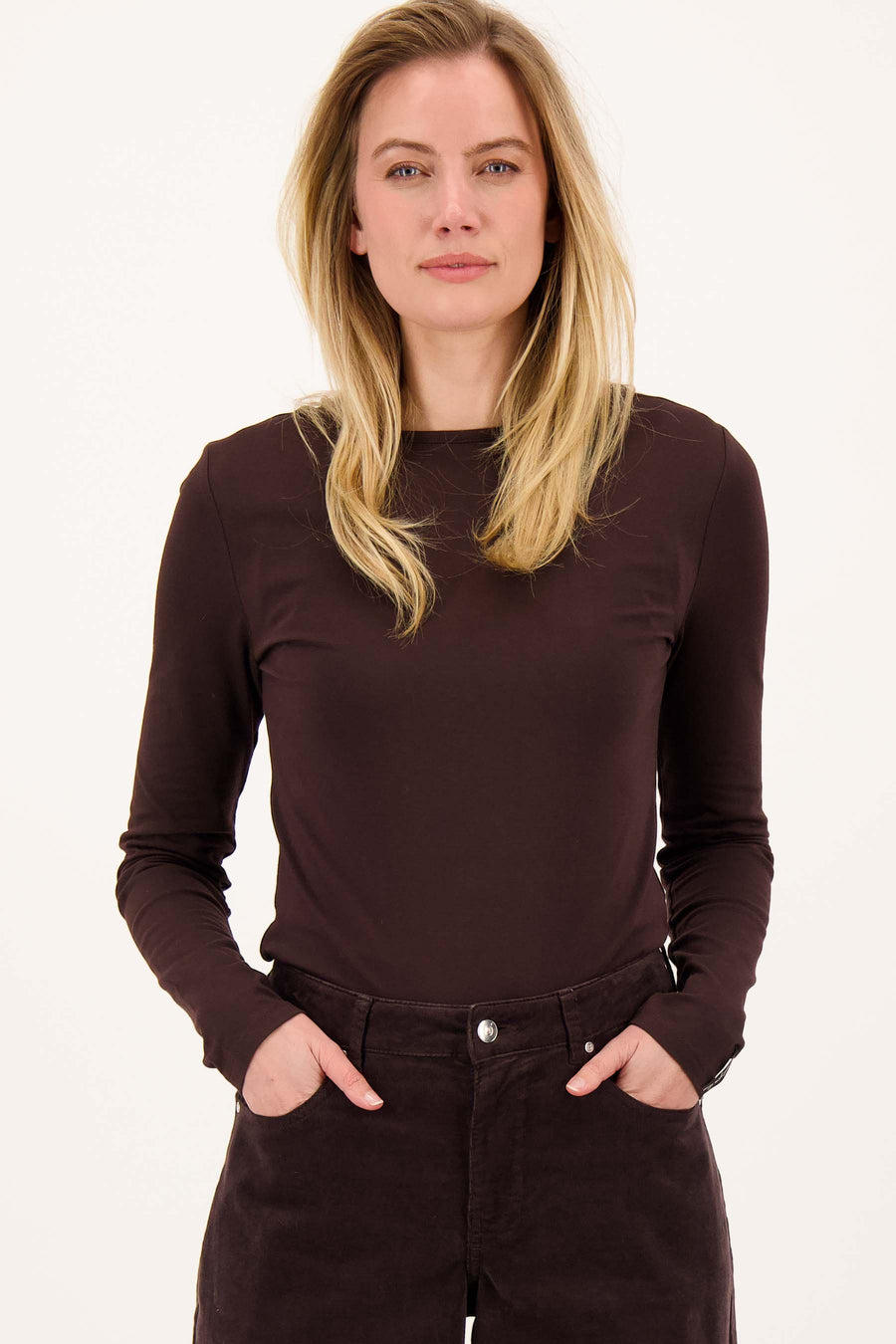 lange mouw boothals top | dark choco
