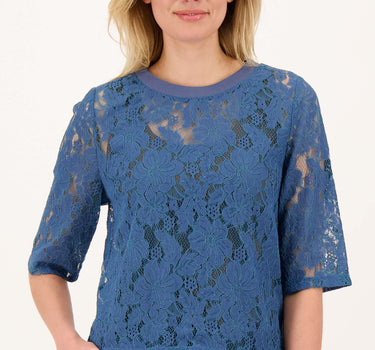 kanten top met ribboord | ocean blue