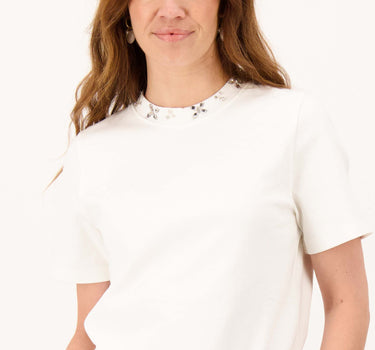 t shirt met kralen hals met korte mouw | off white