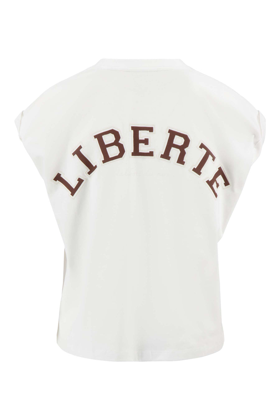 top met rollup mouw en borduurprint | off white / taupe