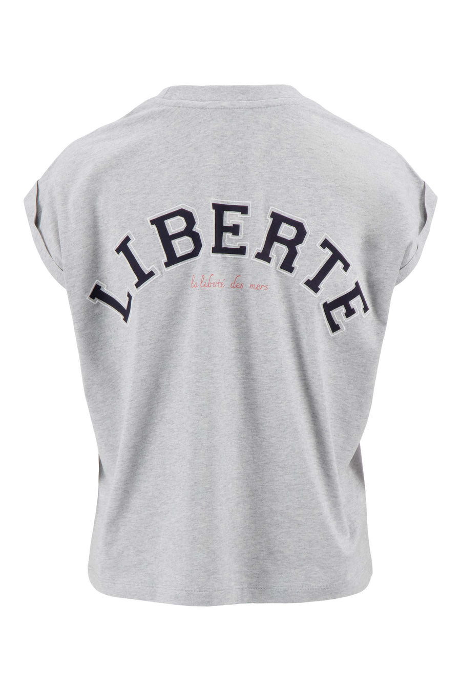 top met rollup mouw en borduurprint | light grey melange / navy