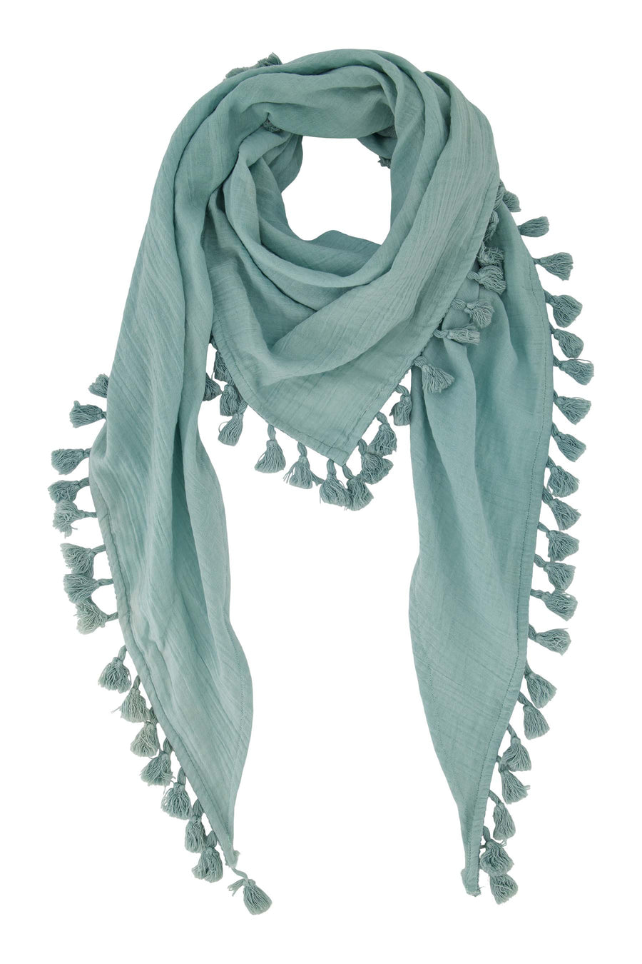 scarf in crinkle cotton with tassels | gray-blue