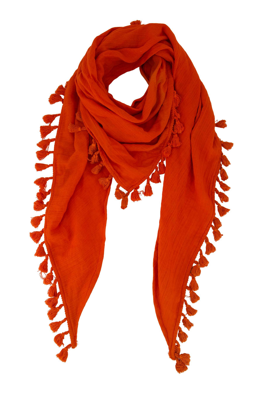scarf in crinkle cotton with tassels | red