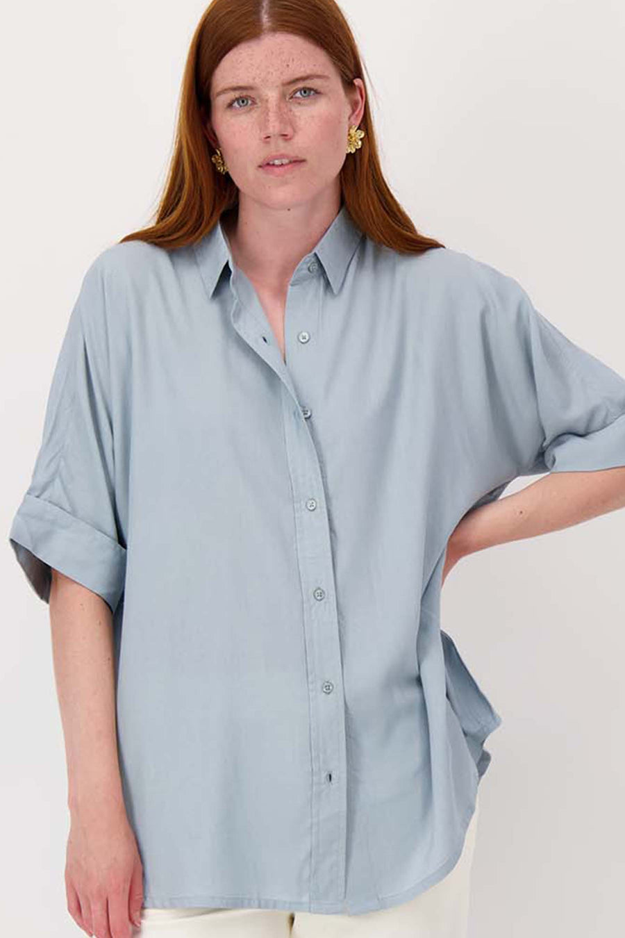 boxy model blouse | silver blue