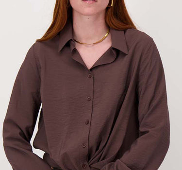 stitched-down collar blouse | chocolate