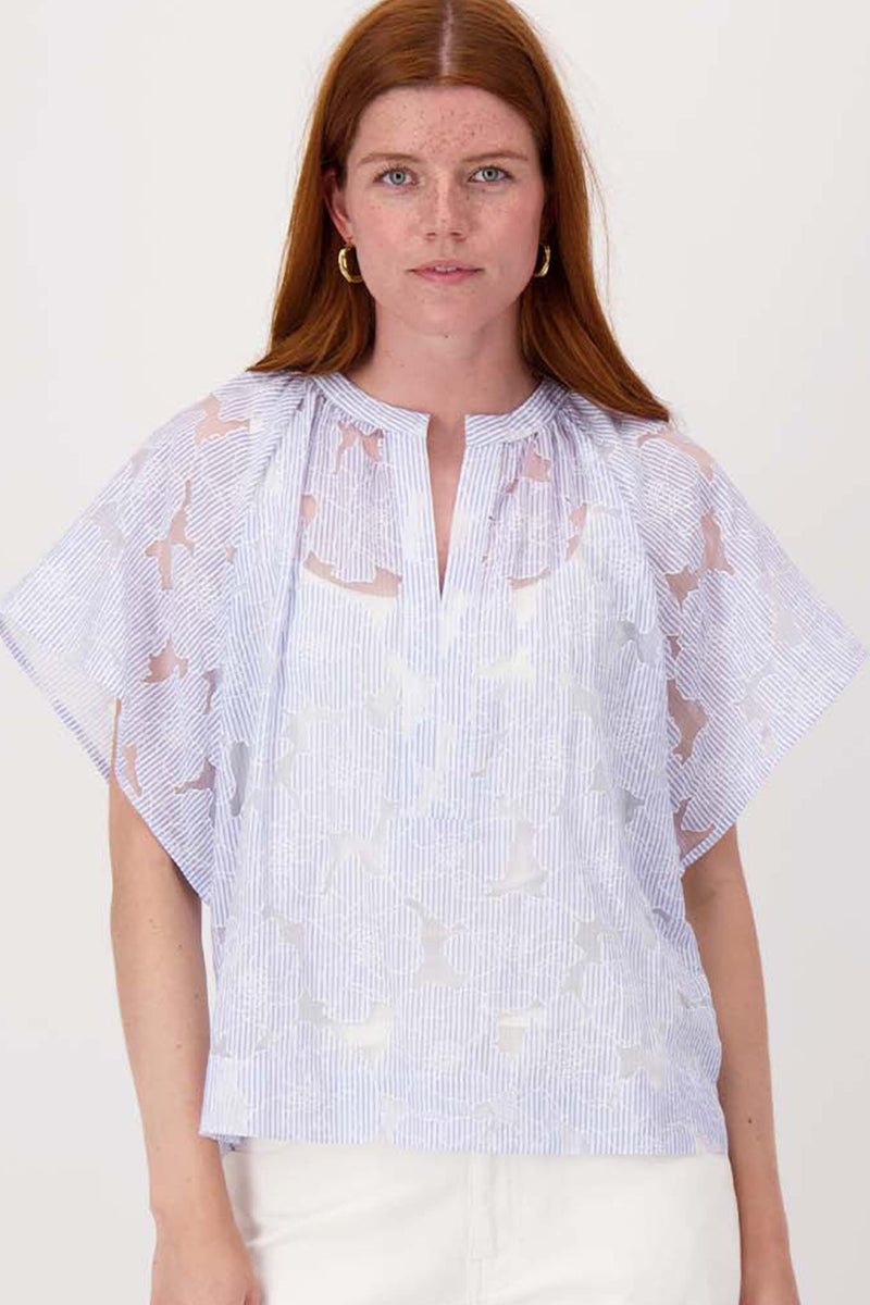 striped organza blouse | mid blue/ off white