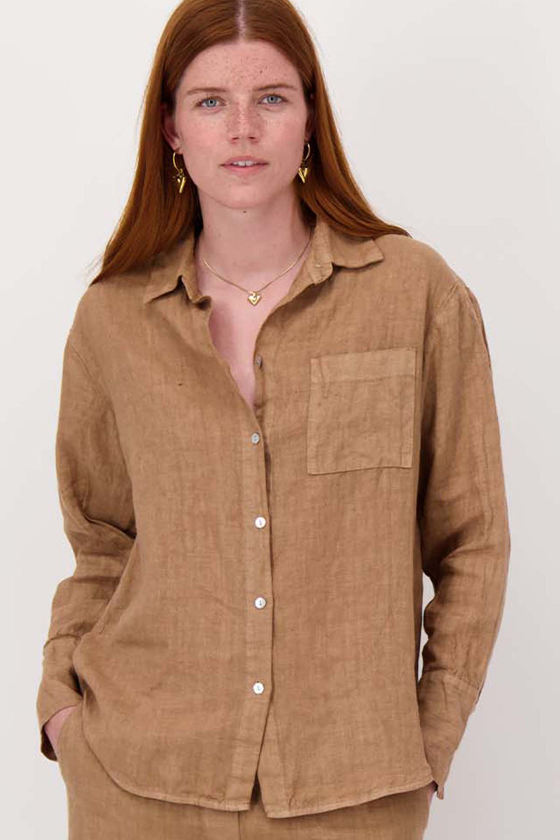 100% linnen lange blouse | darker sand
