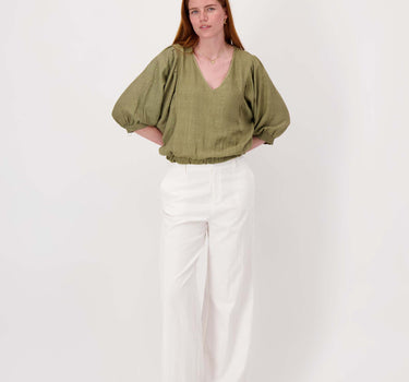 batwing blouse, linen-look | light moss green