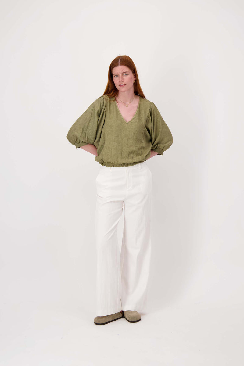 Bluse im Leinen-Look | Hellmoosgrün