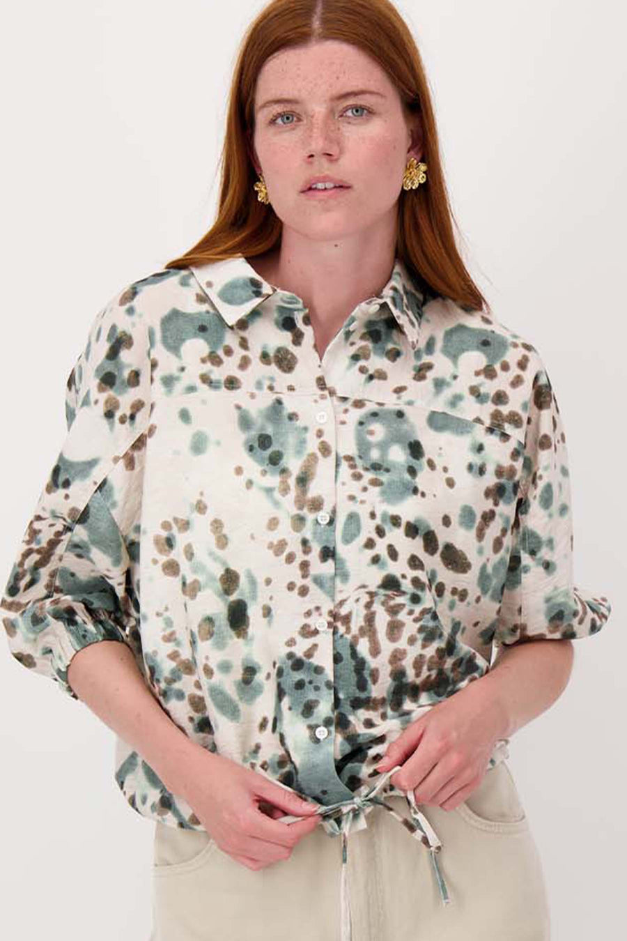 blouse met gevlekte print | kit / zwart / silver blue