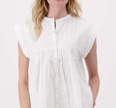 voile blouse met structuur streep | off white