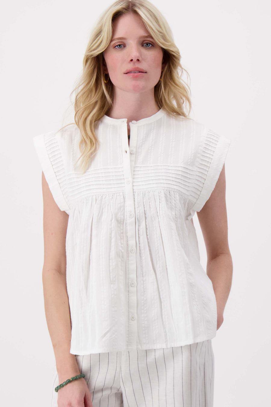 voile blouse met structuur streep | off white