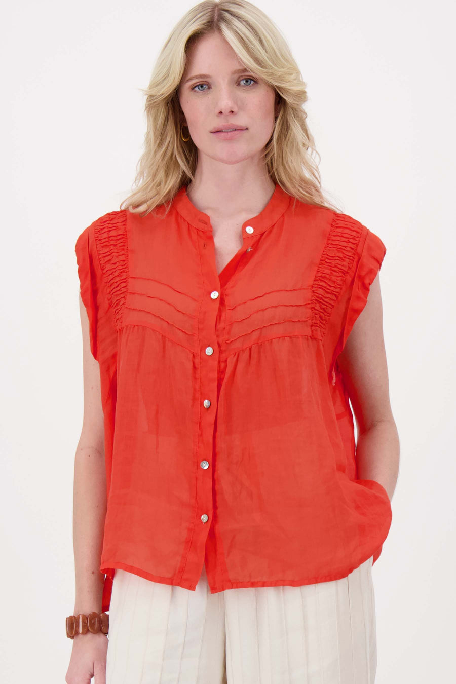 ramie  blouse plooien | coral