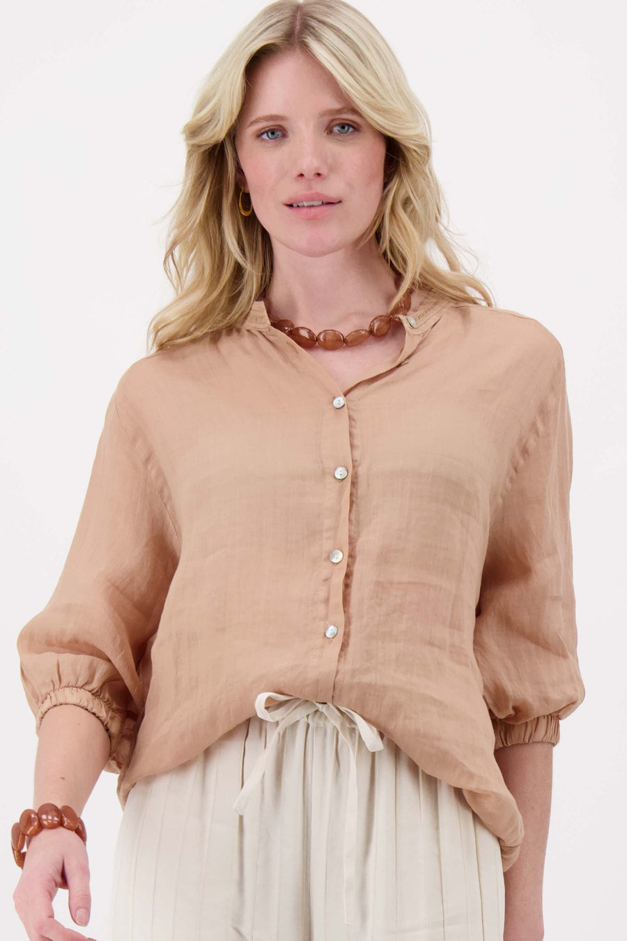 ramie ballon blouse | dark sand
