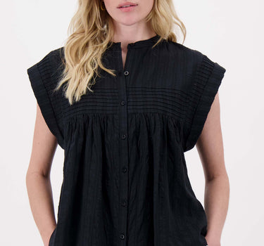 Voile-Bluse mit strukturierten Streifen | schwarz