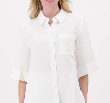 linen blouse with button detailing on the back | white