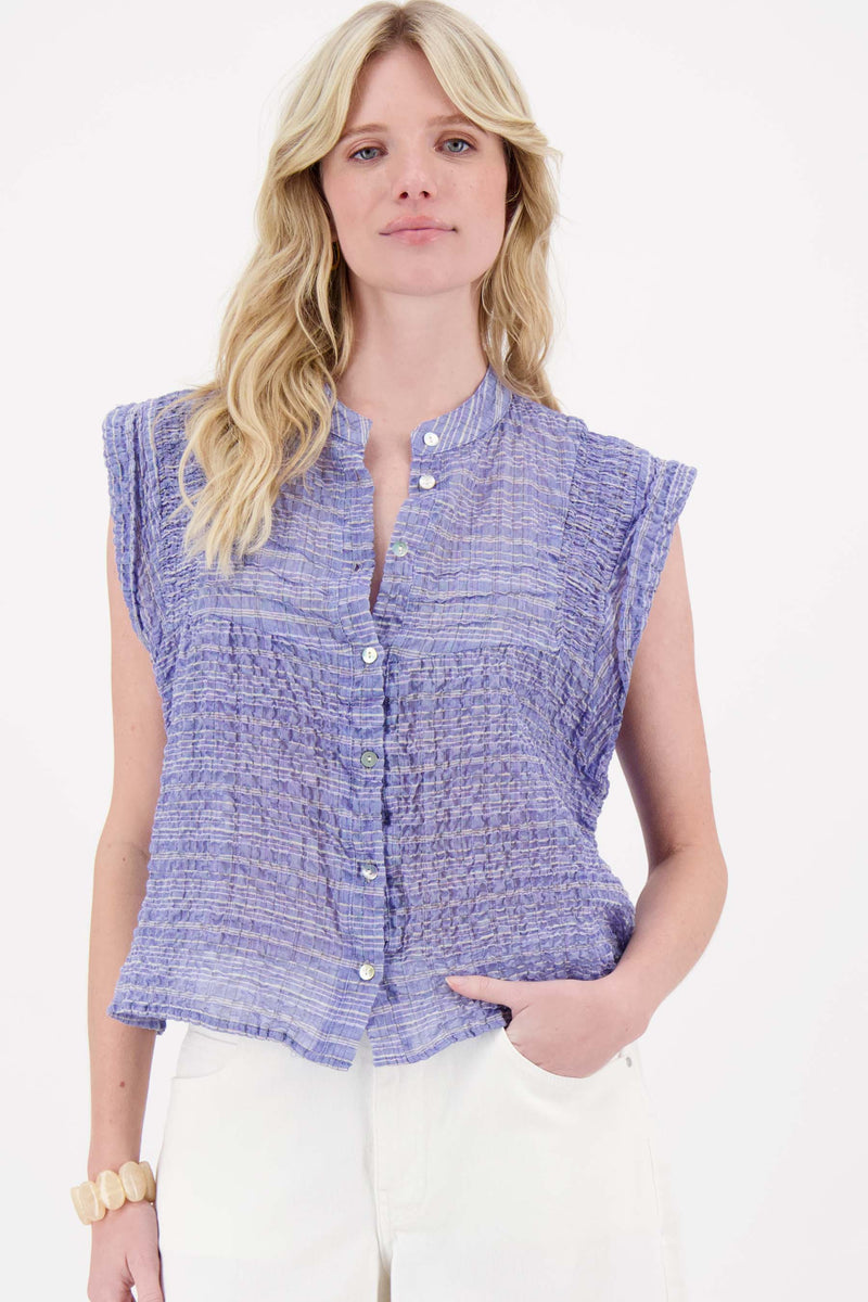 checkered blouse | sky blue