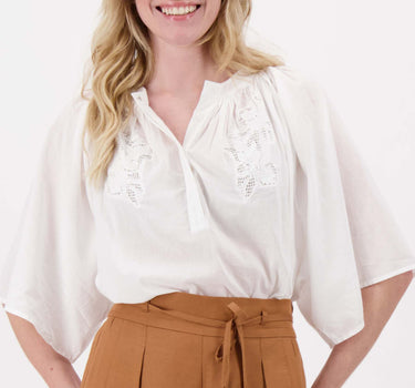 embroidered floral mesh blouse | off-white