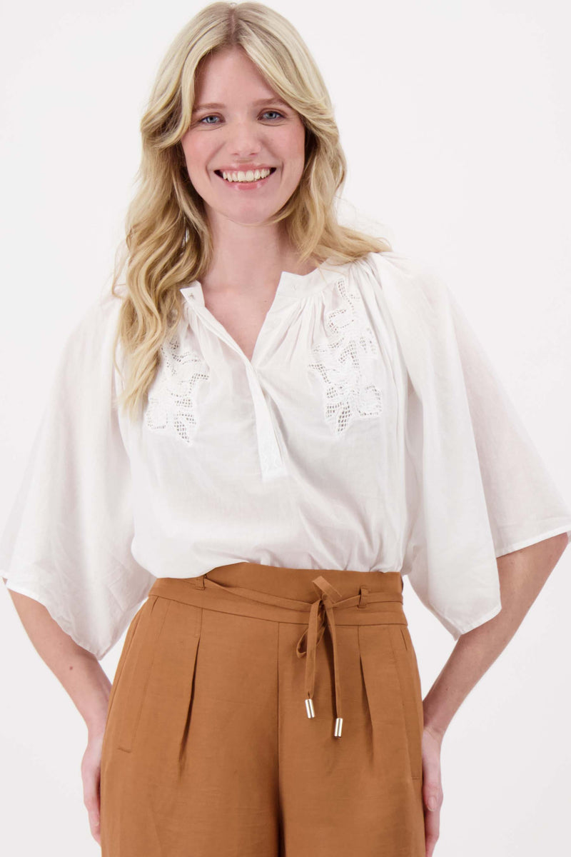 borduur bloem mesh blouse | off white