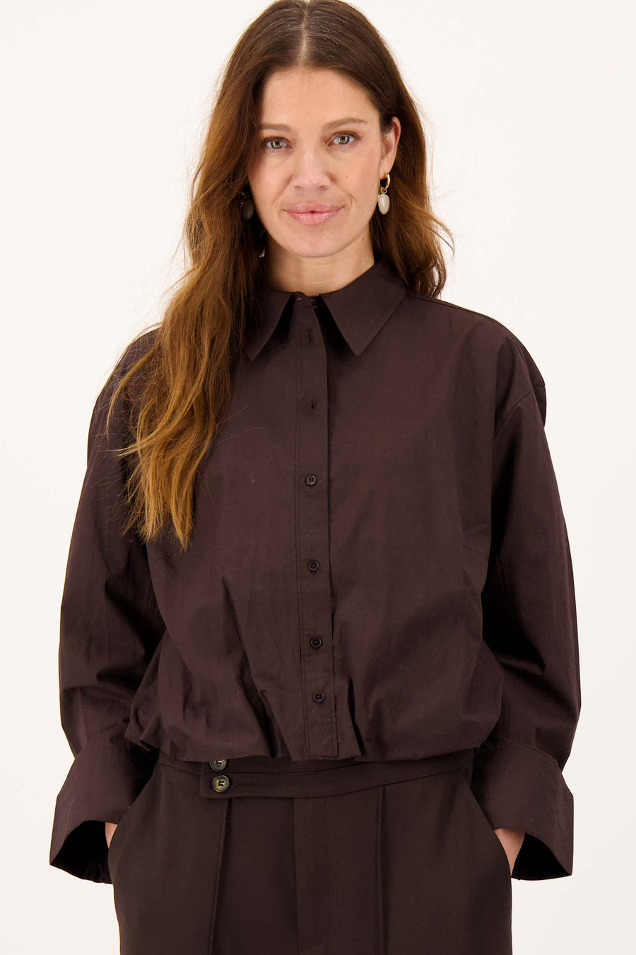 ballon blouse lange mouw | dark choco