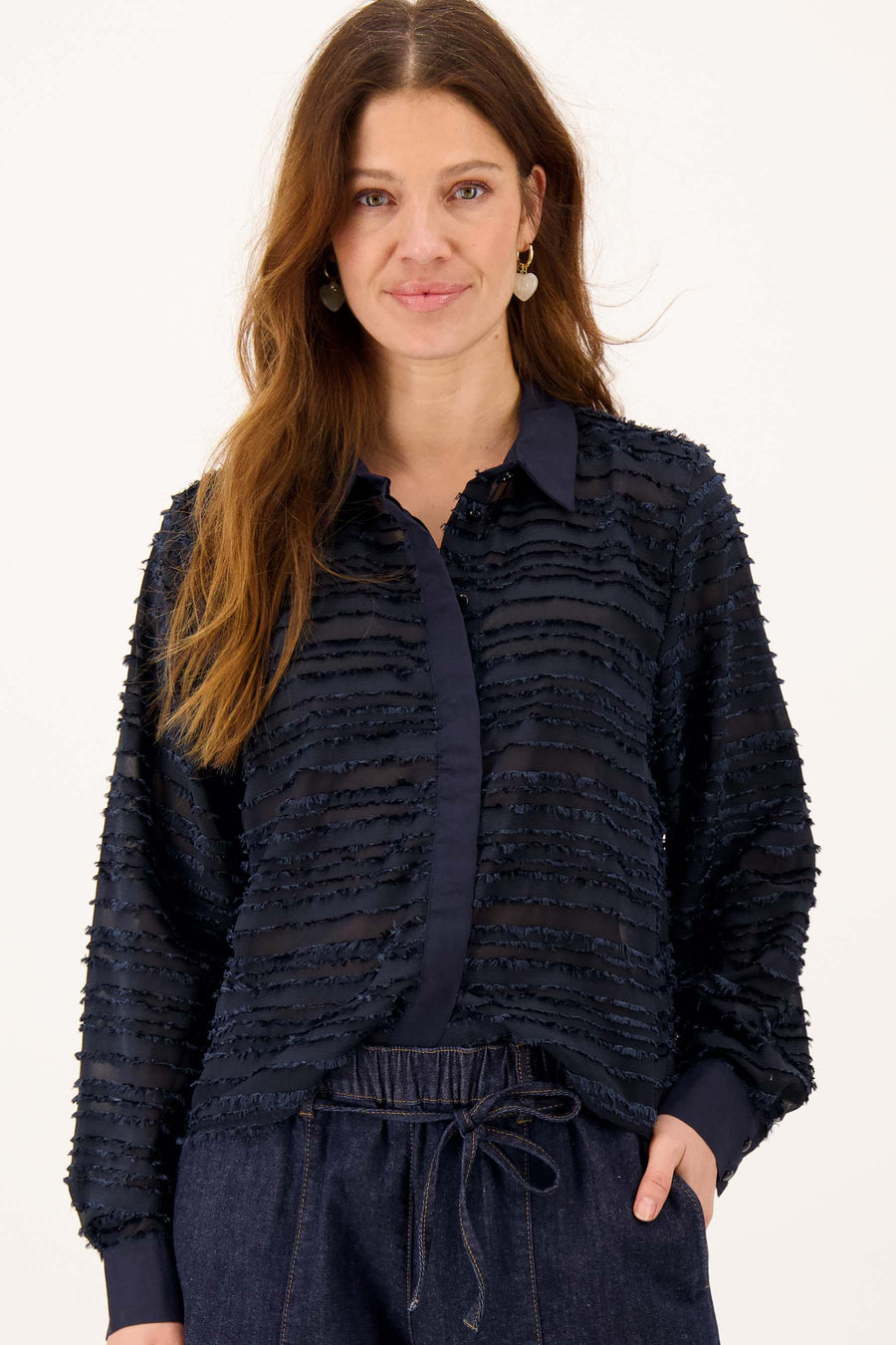 feather blouse lange mouw | dark navy