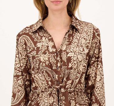 Satijnlook Paisley Print Blouse met Taillekoordje | hazelnut