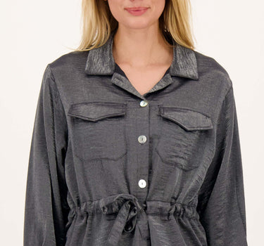 Lange Satijnen Blouse met Taillekoord | iron grey