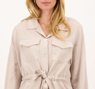 Lange Satijnen Blouse met Taillekoord | cream white