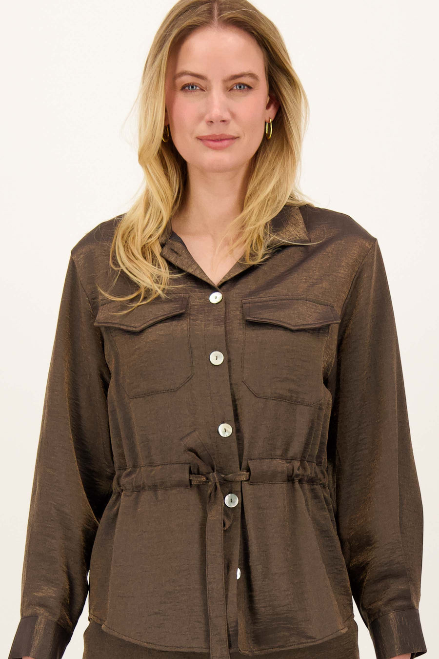 Lange Satijnen Blouse met Taillekoord | champagne gold