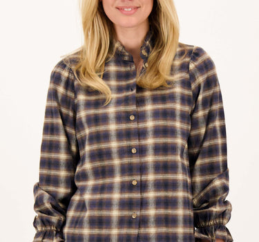 Checkered blouse with ruffle | dark chocolate / gray oyster