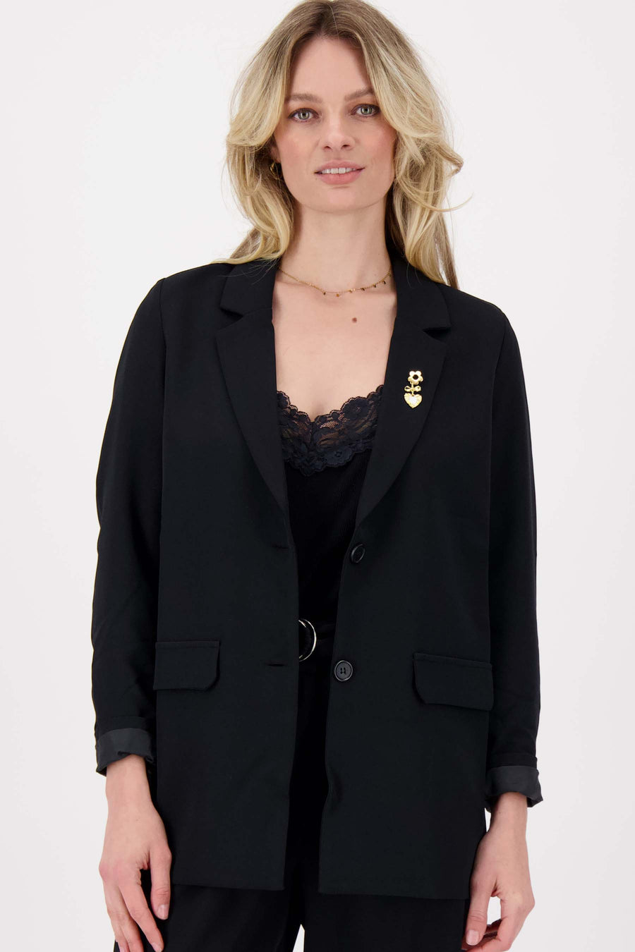 blazer met broche | zwart