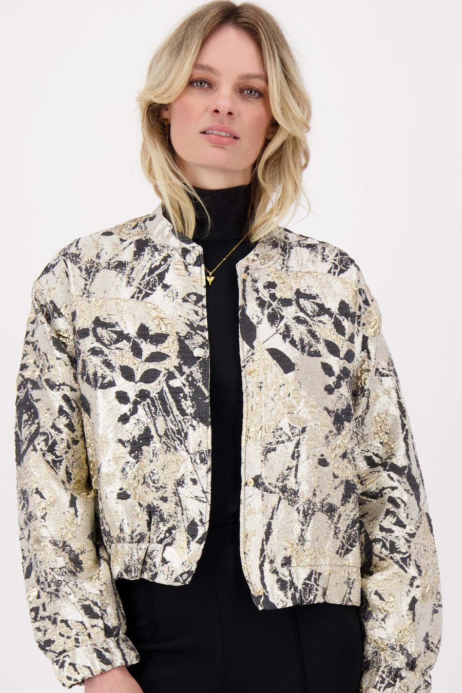 jacquard shiny jacket | beige / gold