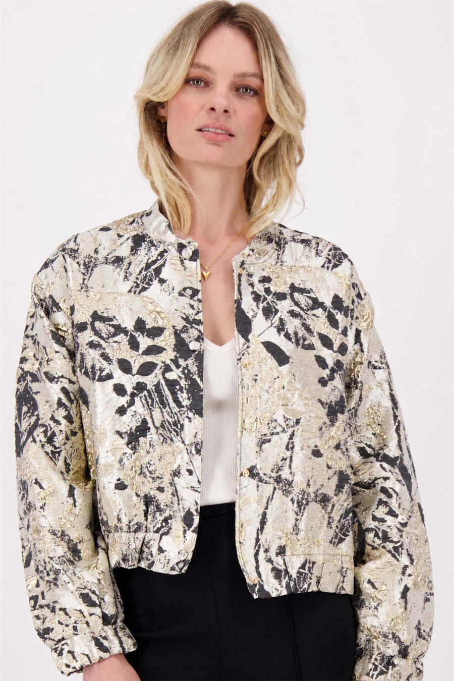 jacquard shiny jacket | beige / gold
