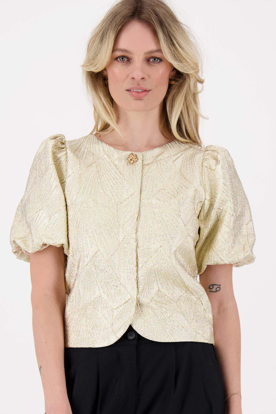 jacquard glans jasje pofmouw | kit / zilver